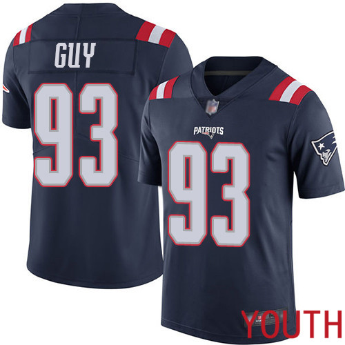 New England Patriots Football 93 Rush Vapor Limited Navy Blue Youth Lawrence Guy NFL Jersey